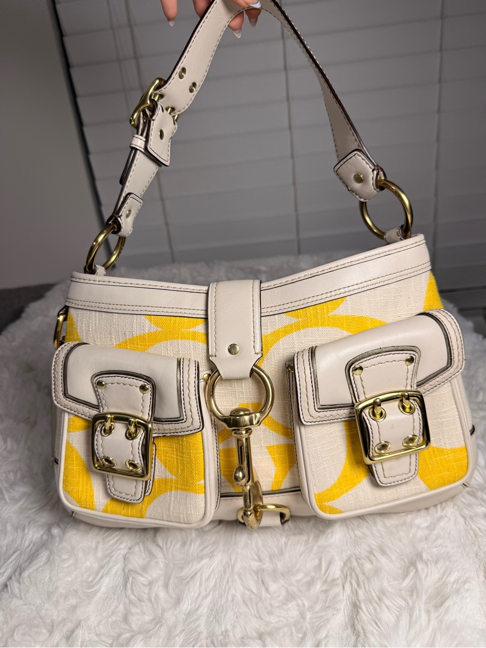 Coach White And Yellow Legacy Bag